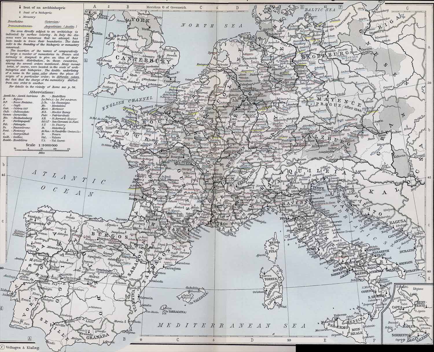 Ecclesiastical Map of Western Europe in the Middle Ages